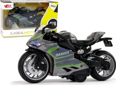 Lodër motor sportiv Leantoys, 1:12, me tërheqje mbrapa (pull-back), gri me vija jeshile
