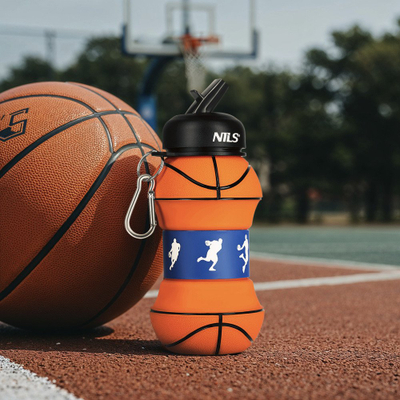 Shishe e palosshme silikoni Nils NC4104 Basketball, 550 ml, portokalli