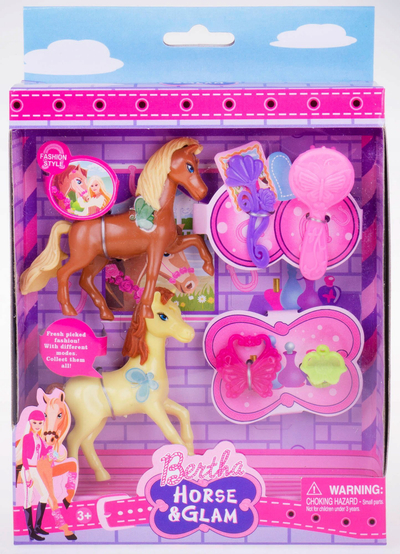 Set lodër kuaj Bertha Horse Glam, 2 figura plastike me gëzhoja, me aksesorë, shumëngjyrësh