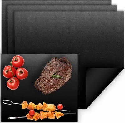 Tapeta jo-ngjitëse për skarë Grill Mat, set me 3 copë, për furrë edhe skarë, me ngjyrë të zezë