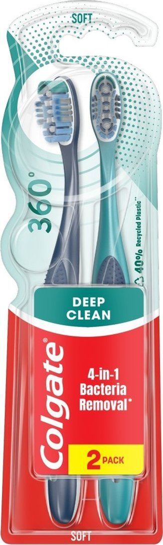 Четка за заби Colgate 360 Deep Clean, сет 2 парчиња, 1+1, шарени