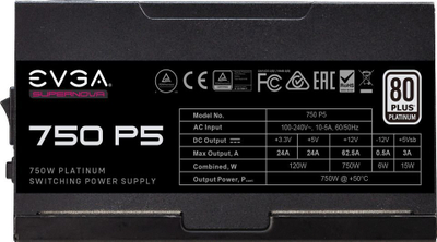 Напојување EVGA SuperNOVA 750 P5, 750W, 80 Plus Platinum, модуларно, црно