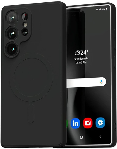 Mbrojtëse telefoni Mercury për Samsung S25 Ultra, MagSafe, gjysmë silikoni, e zezë