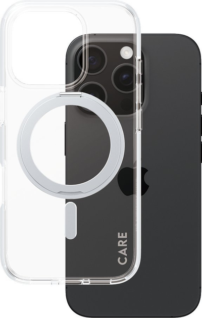 Mbulesë telefoni PanzerGlass 0 CARE Feature Case, MagSafe, me mbajtëse, transparente argjendi për iPhone 16 Pro