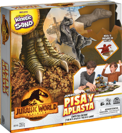 Друштвена игра Spin Master Jurassic World Stomp N Mash, со кинетички песок, за деца 5+