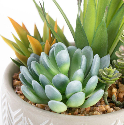 Lule artificiale AmeliaHome Herbi, 22 cm, vazo cementi, bezhë