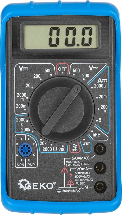 Multimetër dixhital GEKO, LCD, me sinjalizim zanor, blu i zi