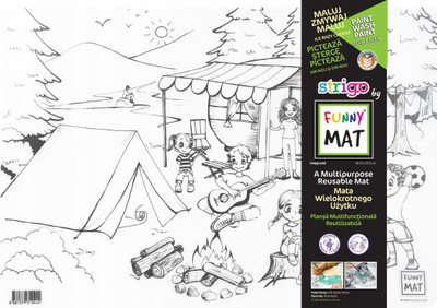 Fletë ngjyrosjeje FunnyMat Campground, e ripërdorshme, 48 x 33.5 cm, e bardhë