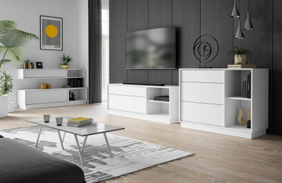 Komodë TV Lamar 1 derë 1 sirtar, 136 x 35 x 51 cm, e bardhë mat