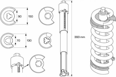 Set kompresor për sustat e amortizatorit Asta A-SD1001, presion 2500 kg, diapazon 110–280 mm, blu