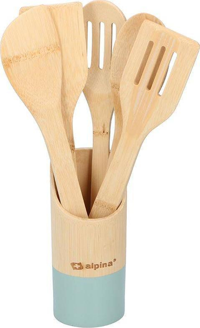 Set veglash kuzhine Alpina Bamboo, 5 copë, me mbajtëse, bezhë