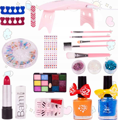 Set grimi për kalama Norimpex Make Up Paintings, valixhe palos që hapet me pasqyrë, aksesorë manikyri, rozë