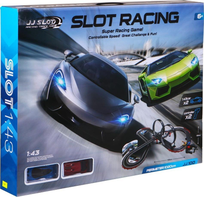 Pistë garash JJ Slot Racing Track 1:43, 10 m, 2 makina me telekomandë, me drita