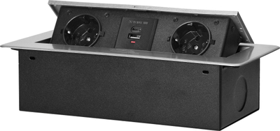Prizë e futur në mobilje VIRONE Recessed Countertop Socket, 2x Schuko, 2x USB A C, ngjyrë argjendtë