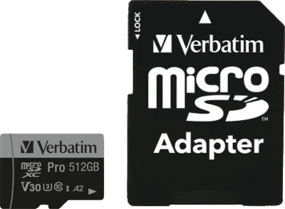 Kartë memorie Verbatim Pro U3, Micro SDXC, 512GB, e zezë