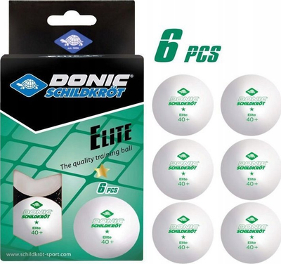 Toptha pingpongu Donic-Schildkröt Elite 1-Star, set me 6 copë, 40 mm, të bardha dhe portokalli