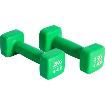 Hantel neopren Pure2Improve, 2 kg, jo rrëshqitës, jeshil
