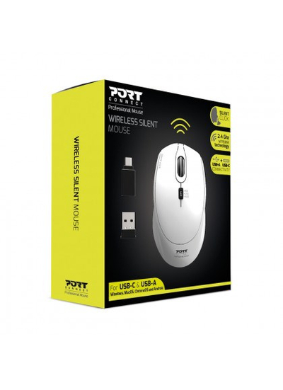 Maus Port Designs 900714, RF Wireless+USB Type-C, i bardhë