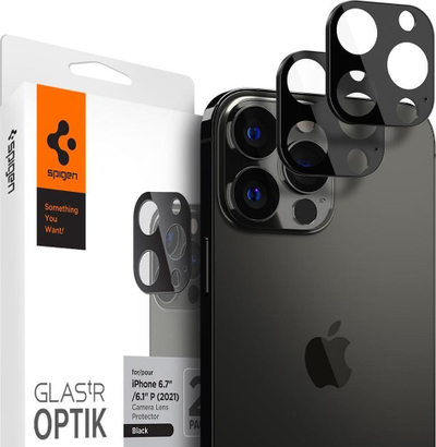 Mbrojtëse kamere Spigen GlasTR Optik për iPhone 13 Pro dhe 13 Pro Max, xham i fortë i temperuar, 2 copë, e zezë