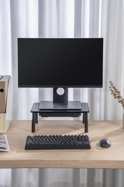 Bazament monitori Gembird Adjustable Monitor Stand With Drawer, i rregullueshëm, me sirtar, i zi