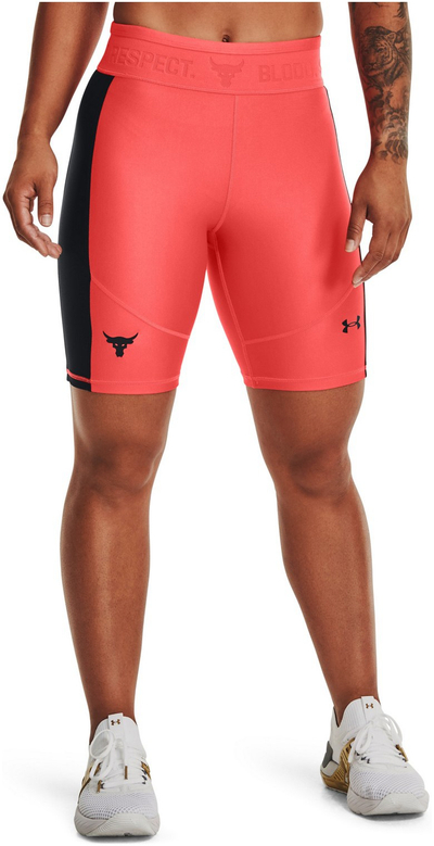 Pantallona bikeshort Under Armour Project Rock HeatGear për femra, rozë
