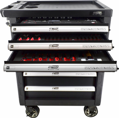 Колица за алат AWTools AW15100, 6 фиоки, со опрема, црвена