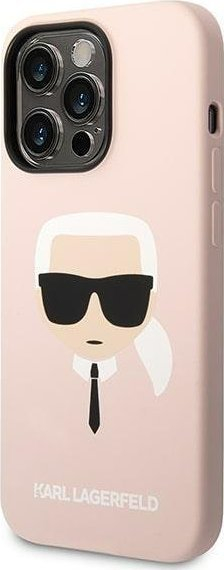 Kapak telefoni Karl Lagerfeld për iPhone 14 Pro 6.1", silikon, MagSafe, rozë e çelët