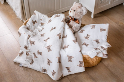 Set shtrati për bebe Muslin Bedding, 80x100 cm, pambuk muslin, me arusha