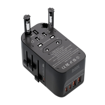 Adapter udhëtimi BlitzWolf BW-TA2, 5 në 1, USB-C PD 100W GaN, i zi