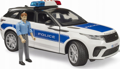 Играчка полициско возило Bruder Range Rover Velar 1/16, со фигура полицаец, модул за светло и звук