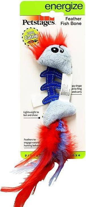 Lodër mace Petstages Feather Fish Bone, me catnip, me pupla, shumëngjyrëshe