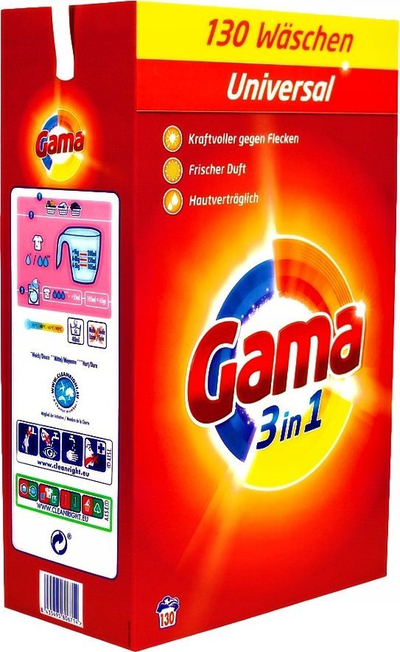Детергент во прав за облека Gama Universal, 7.8kg, 130 перења, бел