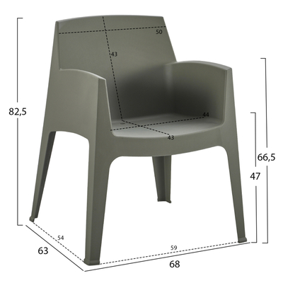 Karrige me mbështetëse krahu SLEEK HM6370.05, polipropilen, 68x63x82.5cm, jeshile ulliri e errët