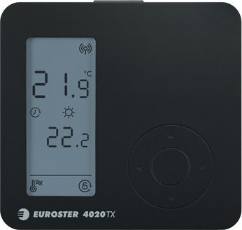 Termostat pa tela Euroster E4020 TXRXB, me ekran të madh, mban nën kontroll deri 6 marrës, i zi
