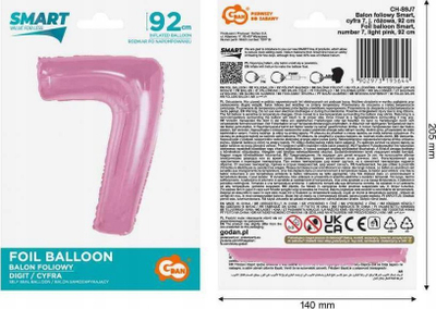 Balon numër 7 foli, 92 cm, rozë e çelët