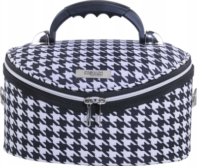 Kuti kozmetike Intervion Medium, me pasqyrë nga brënda, motiv houndstooth, bardhezi