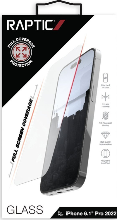 Xham mbrojtës Raptic X-Doria Full Coverage për iPhone 14 Pro, 0.3mm, fortësi 9H, transparent