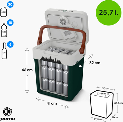 Frigorifer turistik Peme Essential 27 Pine Forest, 25.7L, 12V, jeshile