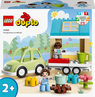 Lodër ndërtimi LEGO DUPLO 10986 Family House on Wheels, set familjar, për kalamaj 2+
