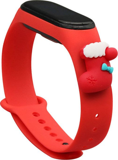 Rrip silikoni Hurtel Strap Xmas për Xiaomi Mi Band 4 edhe Mi Band 3, me motiv Krishtlindjesh, i kuq