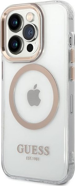 Fутрола за телефон Guess Metal Outline за iPhone 15 Pro Max, MagSafe, златна