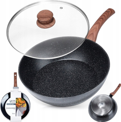 Tigan i thellë Vilde Black&amp;Wood, 28 cm, 3.5 l, i zi me efekt druri