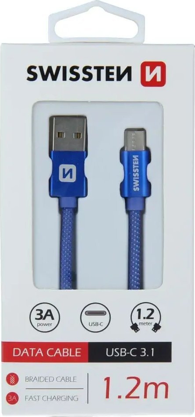 Kabllo USB Swissten USB A në USB C, 1.2m, 3A, e bardhë