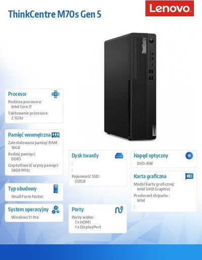 Kompjuter desktop Lenovo 12U8000APB, kompakt, për zyrë, i zi