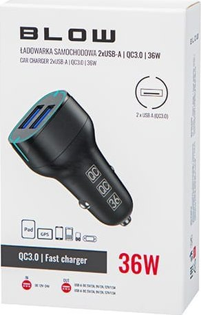 Karikues makine Blow CAR CHARGER, 2x USB, 36W QC, i zi