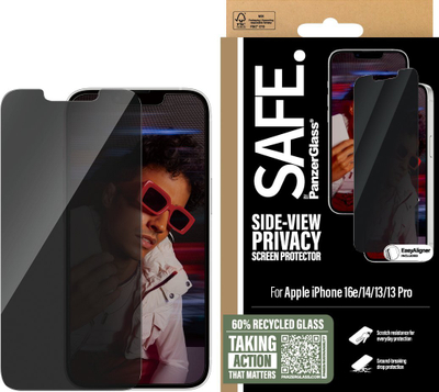 Заштитно стакло SAFE by PanzerGlass за iPhone 16e 14 13 13 Pro, Side View Privacy, проѕирно