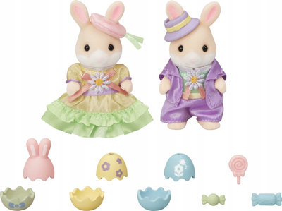 Set lodrash Sylvanian Families Easter Celebration 5691, 2 figurina lepurushë, me gëzhoja Pashke, shumëngjyrësh