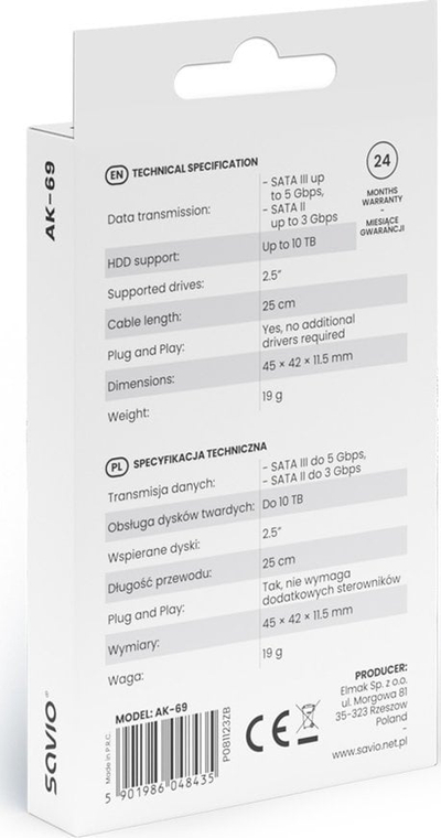 Adapter për disk 2.5" Savio AK-69, USB C 3.1 Gen 1, SATA, i zi