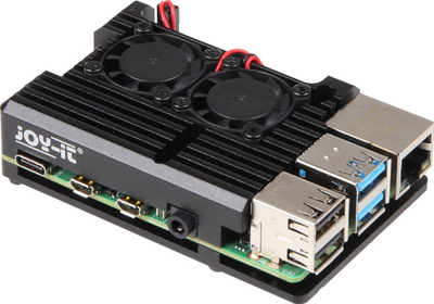 Kuti mbrojtëse Joy-it Armor për Raspberry Pi 4B, alumini, me ftohje me ventilator, e zezë