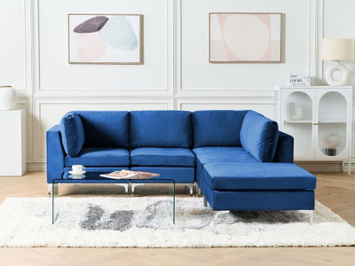 Divan kënd Beliani Evja, 4 vende, kadife, blu